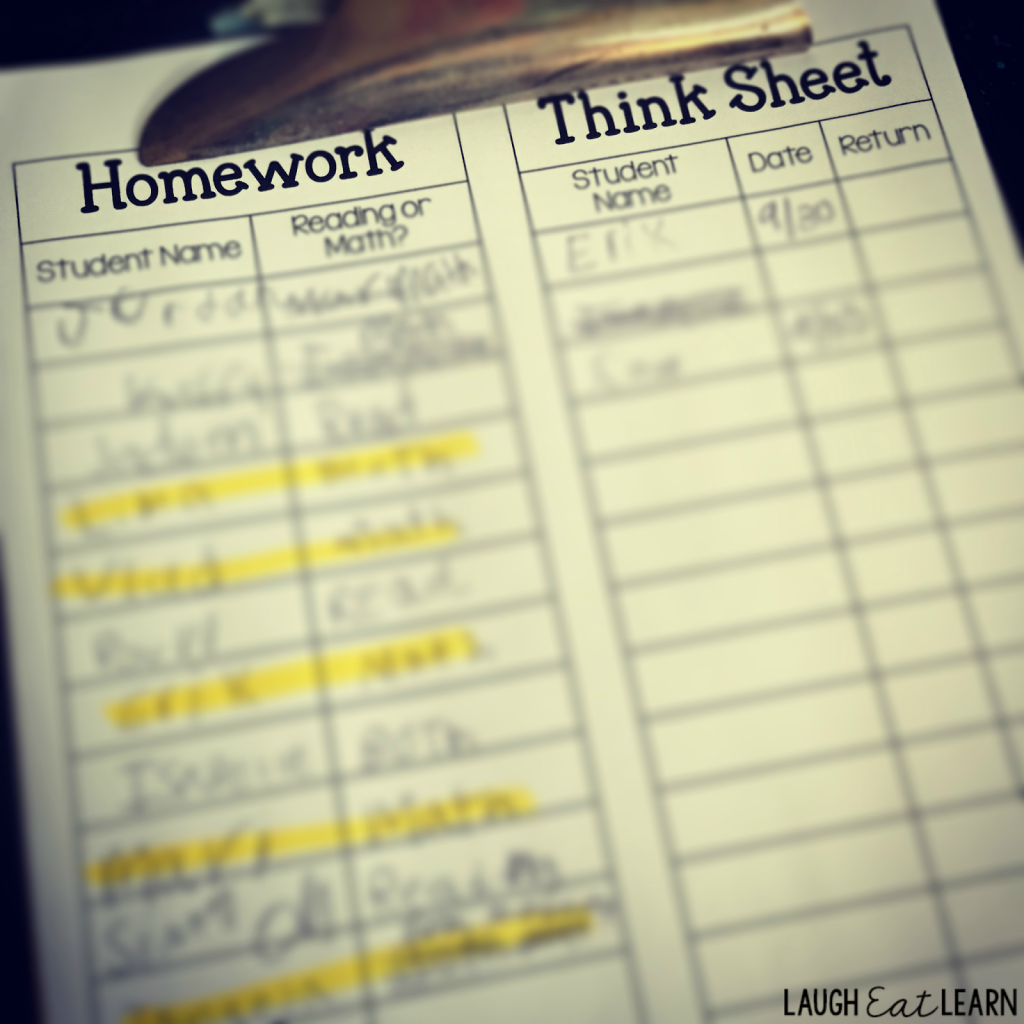Have students think over their actions and put it into words so they can work through their thought process for making those decisions. I use these FREE Think Sheets all the time in my classroom. It gives my students a chance to cool down, reflect, and revise themselves in a quick way. 