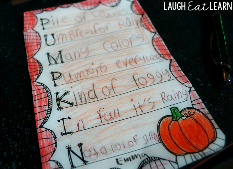 Looking for a fall art project that stills helps build writing skills? My students love creating acrostic poems so we paired them with these fall landscape art projects for the perfect classroom hallway display!