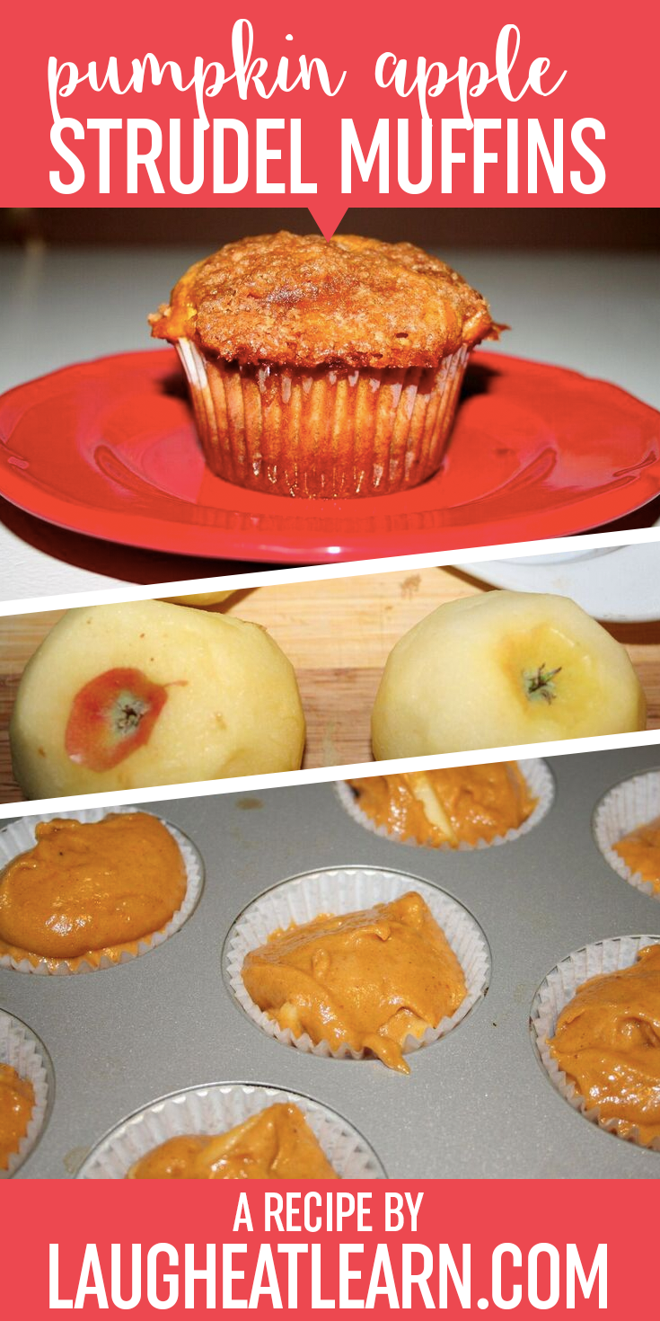 This pumpkin apple strudel muffins are AMAZING! They have small bits of apple throughout the muffin with the taste of fall throughout. They can easily be a snack or breakfast treat for anyone on the go. 