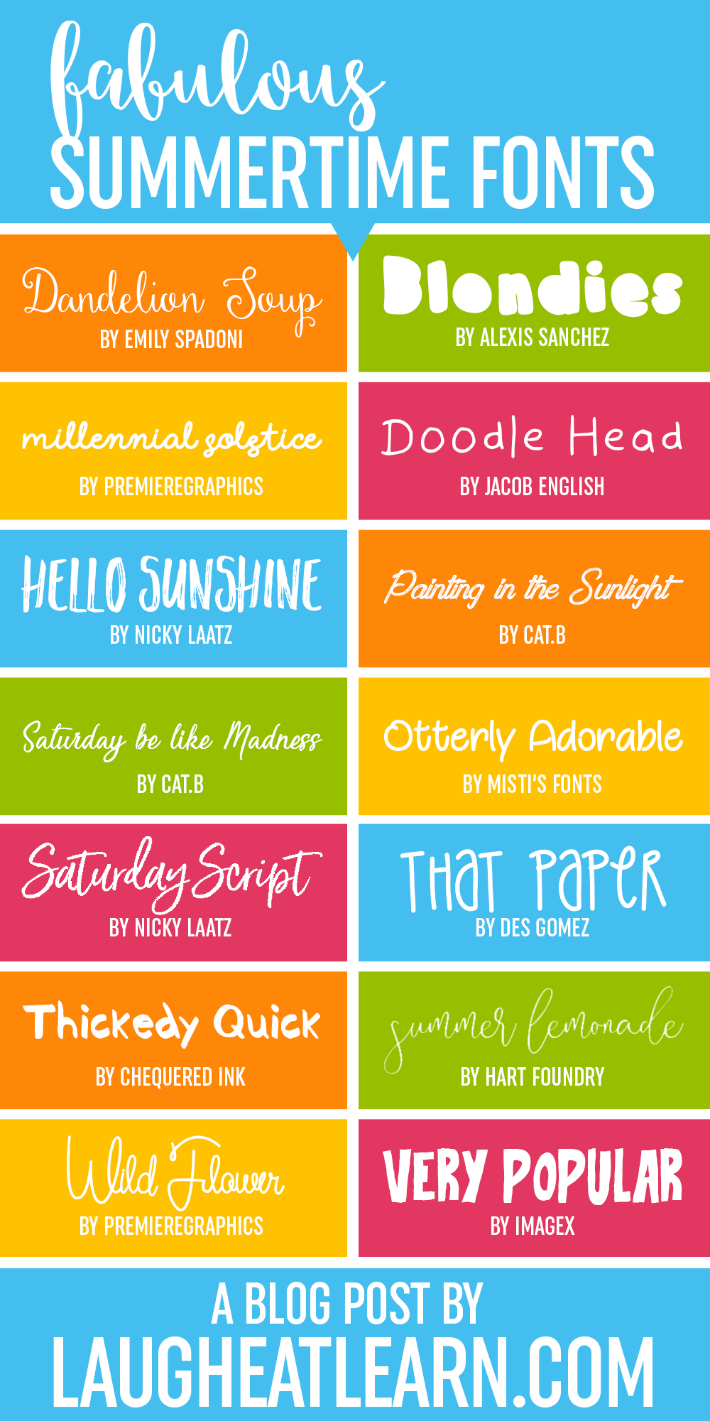 Summertime is here and I'm ready to embrace it with these fun and funky font choices! These fonts are perfect for any summer themed projects (or anytime of the year!) you are going to be working on during this bright time of the year. 