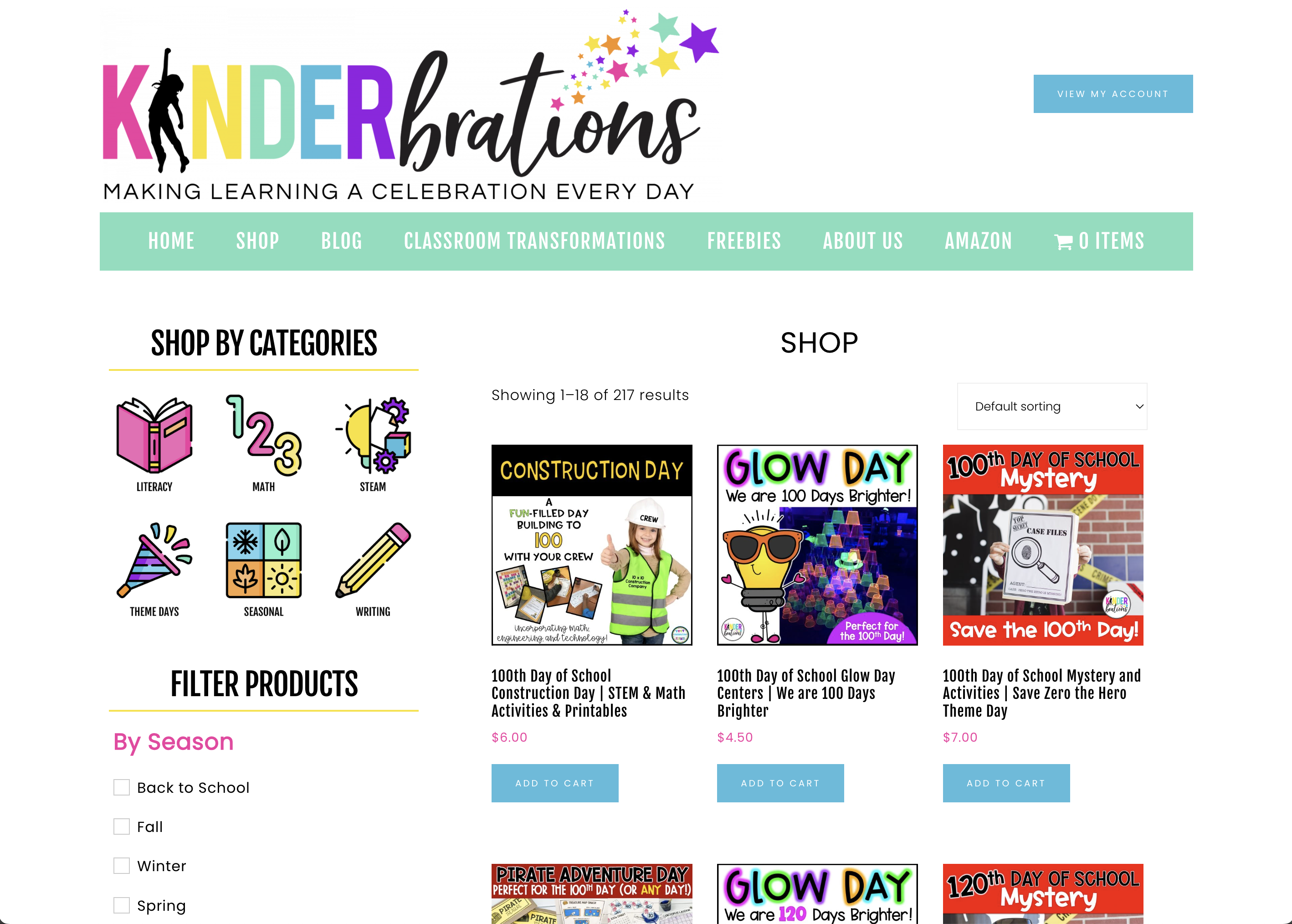 Image of Kinderbrations shop on their WordPress site, being able to create a site is WordPress 101