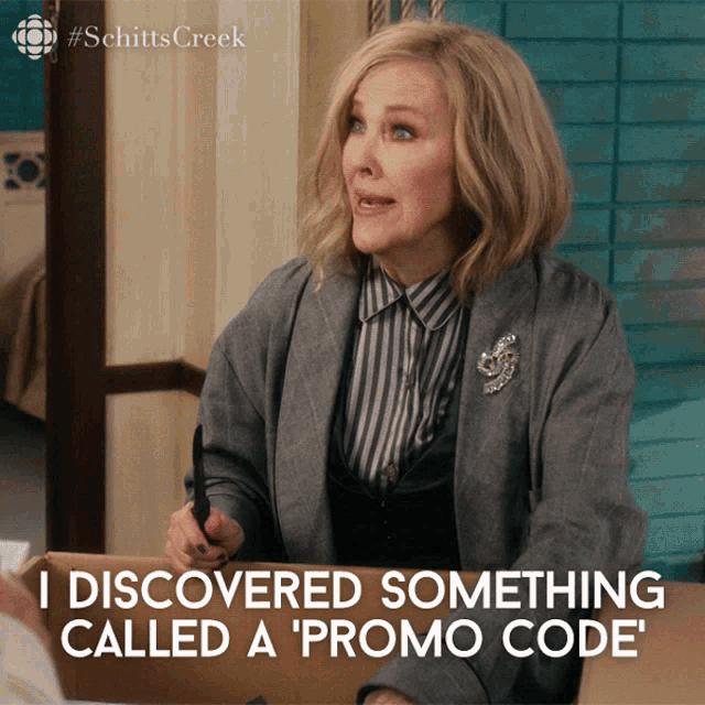 GIF that says "I discovered something called a Promo Code"