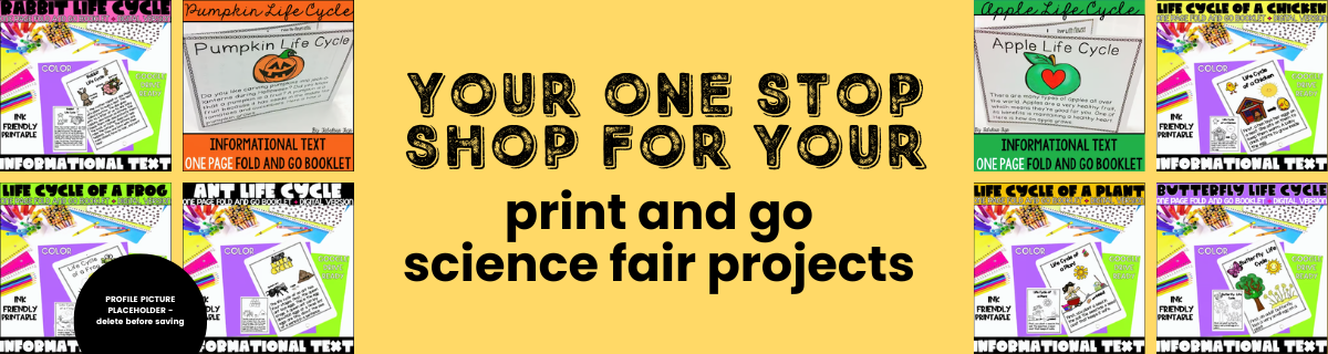 A banner that says, "Your one stop shop for your print and go science fair projects."