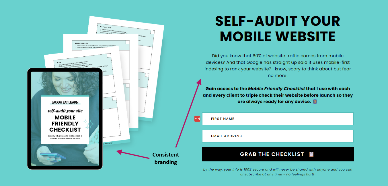 Opt-in page example with consistent branding