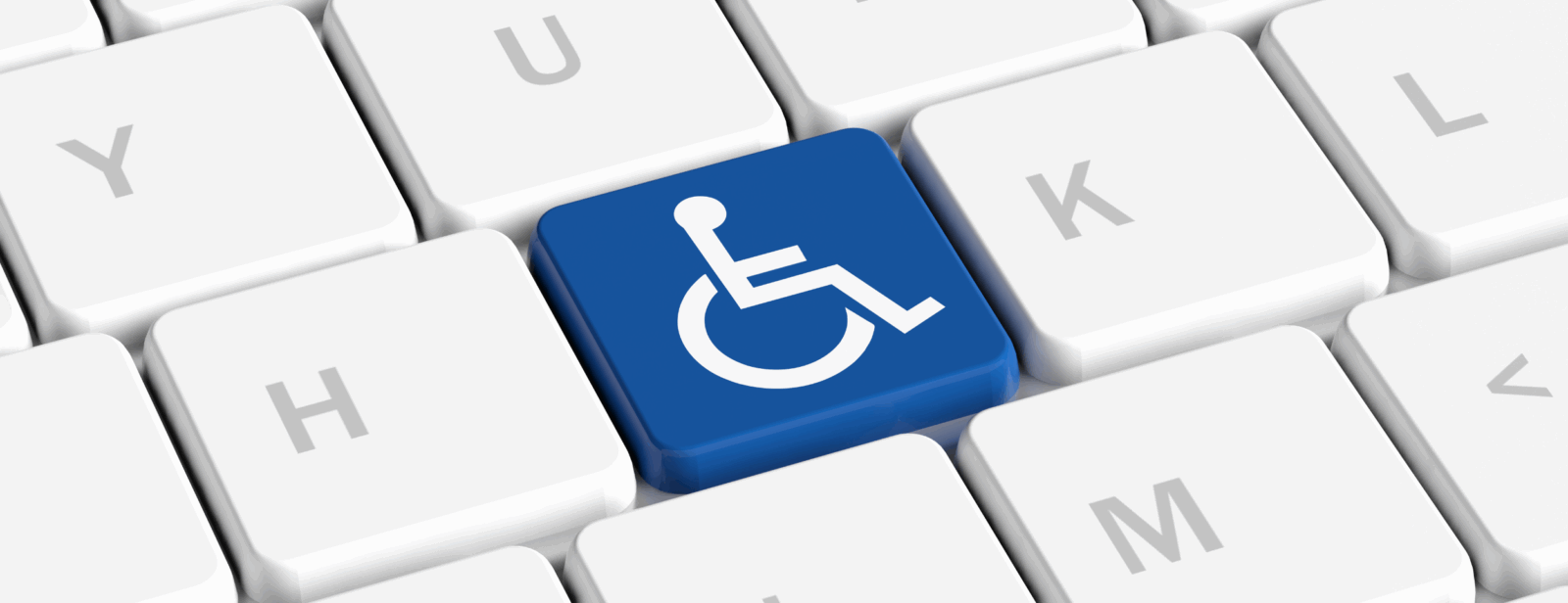 An image of a keyboard with a disability symbol, indicating web accessibility 101.
