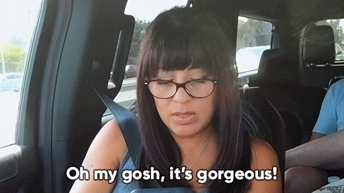 GIf of woman in car saying oh my gosh, it's gorgeous!